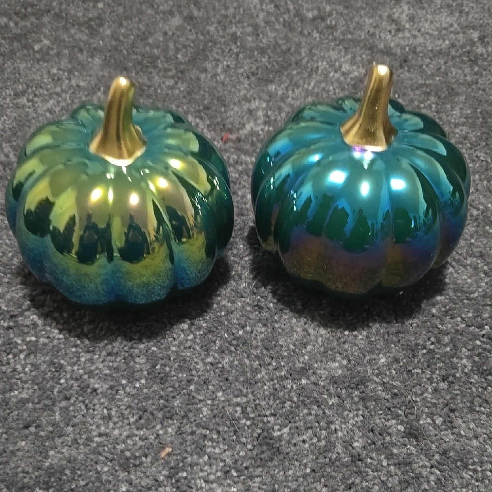 Iridescent Green and Blue Decorative Pumpkins